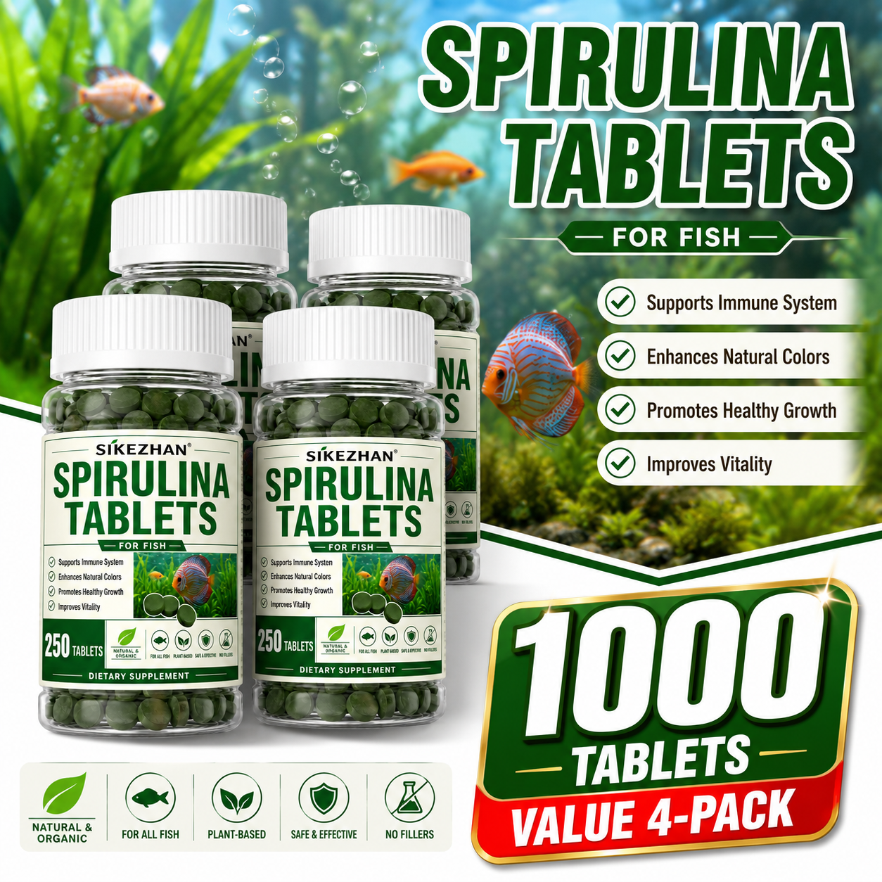 Aquarium Fish Holiday Food - 1000pcs High Purity Spirulina Tablets Spiral